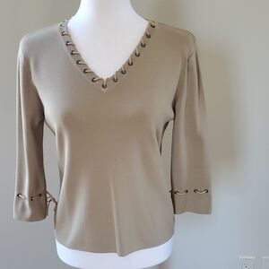 Women's Tan Lace-Up V-Neck Top